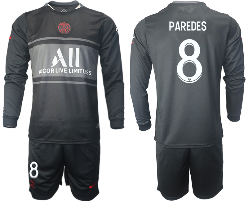 Men 2021-2022 Club Paris St German Second away black Long Sleeve #8 Soccer Jersey